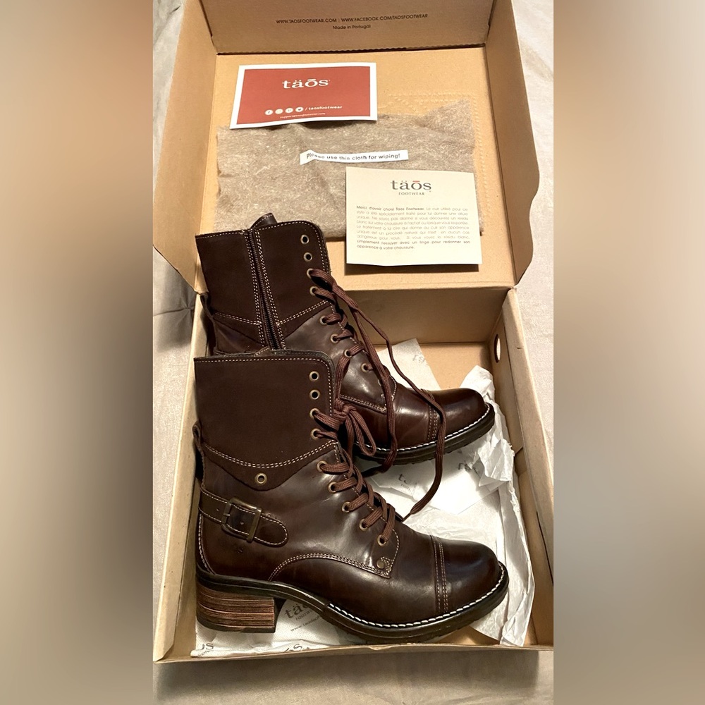 Taos Footwear Brown High-Top Boots with Lace-Up Design and Sturdy Sole